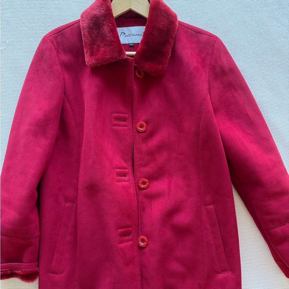 Vintage Pellacci Red Faux Suede Jacket with Fur Collar - Picture 3 of 4